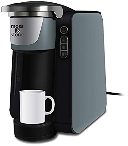 Moss and Stone Single Serve Programmable Coffee Maker for 6, 8, 10 oz. Pods Quick Brew Technology 30 Second Ready (Grey)