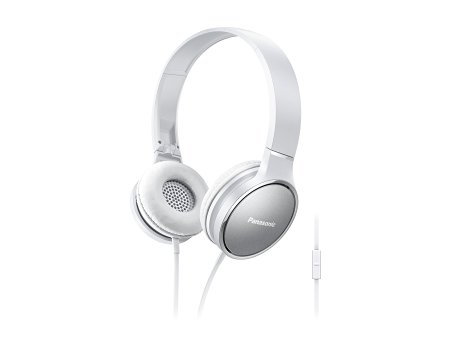 Panasonic Best in Class Over-the-Ear Stereo Headphones RP-HF300M-W (White) Integrated Mic and Controller, Travel-Fold Design, Metallic Finish, iPhone, Android Compatible