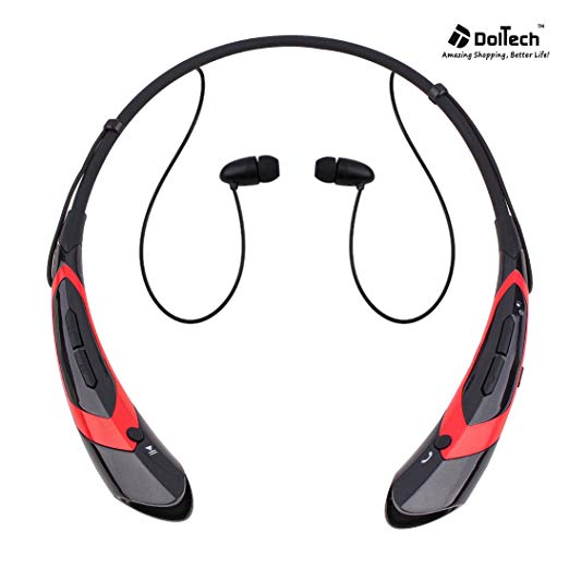 Bluetooth Headphones, DolTech Wireless Hand-free Neckband Earbuds for Sport/running/gym/exercise Lightweight Noise Earbud for Cell Phones (760 black red)