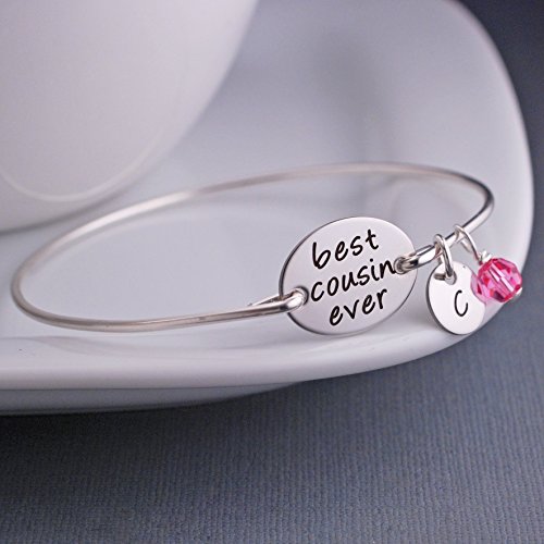 Silver Best Cousin Ever Bangle Bracelet, Gift for Cousin Jewelry