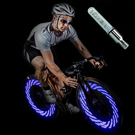 DAWAY A08 Bike Tire Valve Stem Lights - 7 LED Waterproof Bicycle Wheel Light Neon Flashing Lamp Glow in the Dark Cool Safe Accessories Best Christmas Gifts