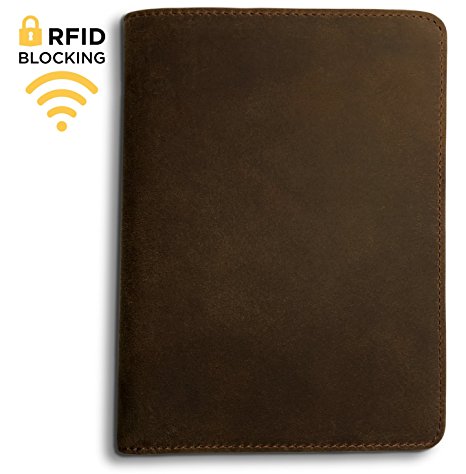 RFID Blocking Genuine Crazy Horse Leather Travel Passport Wallet (Dark Brown) (Dark Brown)