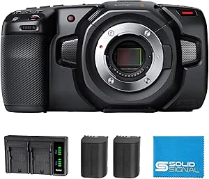 Blackmagic Design Pocket Cinema Camera 4K Power Bundle (CINECAMPOCHDMFT4K) – includes Two (2) Additional LP-E6 Batteries, Dual Battery Charger, and SolidSignal Microfiber Cloth