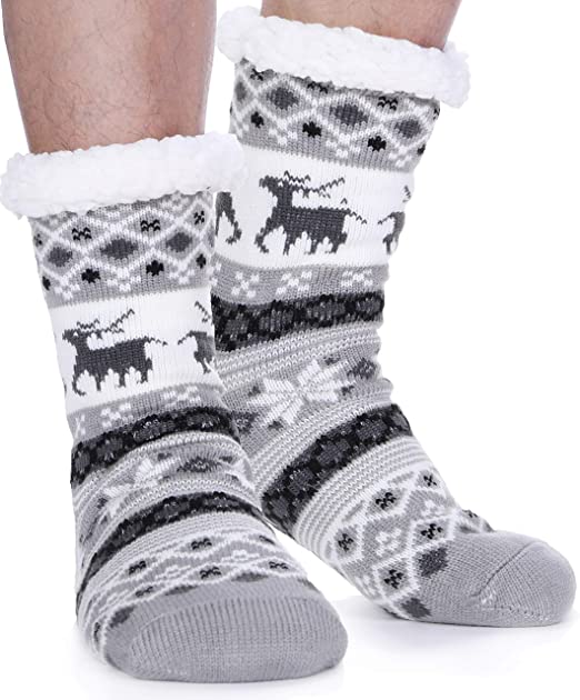 Men Slipper Socks Fuzzy Soft Warm Cabin Thick Cozy Fluffy Christmas Winter Deer Pattern Socks