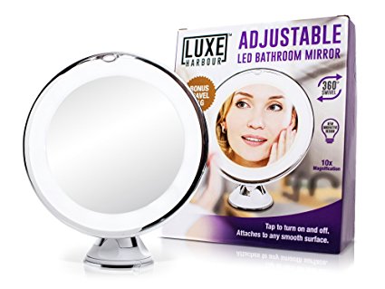 LED 10X Magnifying Makeup Mirror - Lighted Travel Vanity Mirror - Dimmable Light, Cordless, Battery Operated, Locking Suction, 360 Rotation, Portable Illuminated Bathroom Mirror - Top Gifts for Women