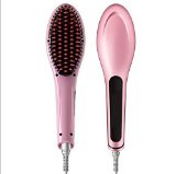 Mousand Pink Brush Hair Straightener 29W Digital Anti Scald Anti Static Ceramic Heating Detangling Hair Brush For Instant Magic Silky Straight Styling Massage Straightening Iron