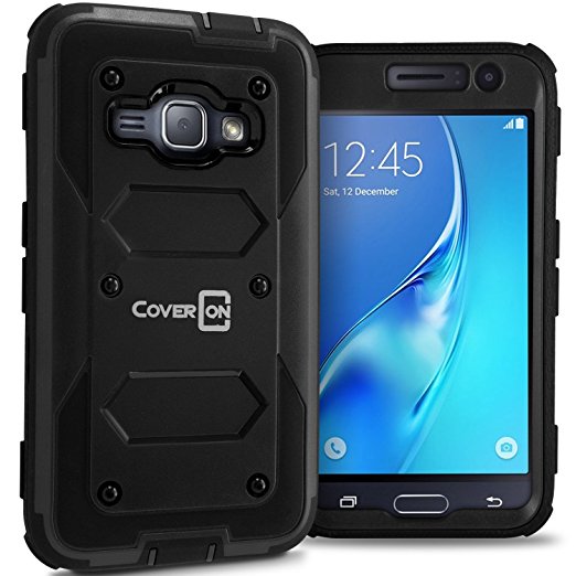 Galaxy Express 3 Case, Samsung Luna case (2016), CoverON [Tank Series] Tough Hybrid Hard Armor Phone Cover Case For Samsung Galaxy J1 Luna 4G LTE - Black