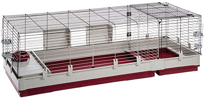 Ferplast Rabbit cage KROLIK 160, Guinea Pig and Rabbit House, Assembly kit. Separate Extension Through Metallic Grill, Accessories are Included, 162 x 60 x h 50 cm Bordeaux
