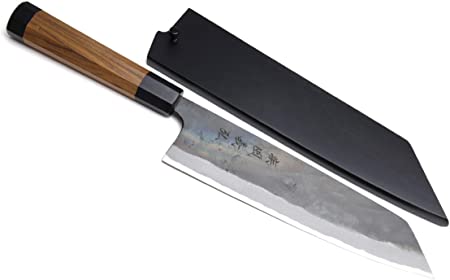 Yoshihiro Mizu Yaki Blue High Carbon Steel Super Kurouchi Kiritsuke Multipurpose Chef Knife (7'' (180mm) & Saya)