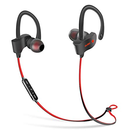 Bluetooth Headphones, AutumnFall Headphones, Noise Cancelling Wireless Earbuds, Sweatproof Sports Running Earphones, Secure-Fit Headset w/ Mic (Red)