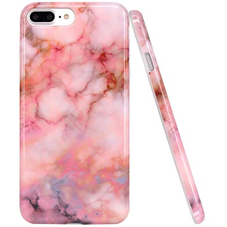 JAHOLAN Pink Orange Marble Design Clear Bumper TPU Soft Rubber Silicone Cover Phone Case Compatible with iPhone 7 Plus/iPhone 8 Plus