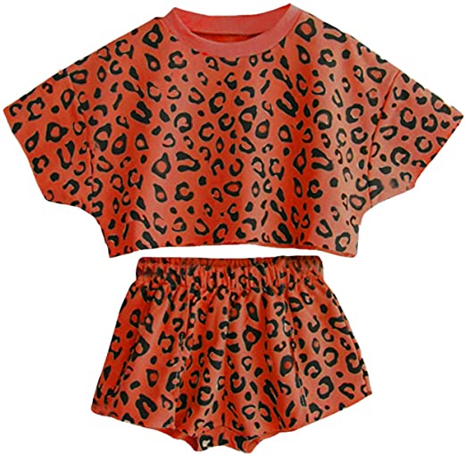 Toddler Baby Girls Leopard Print Summer Clothes Set T-Shirt and Short Pants 2pcs Outfits
