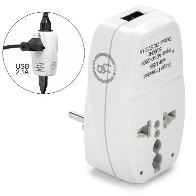 Yubi Power 3 in 1 Universal Travel Adapter with 2 Universal Outlets and 1 USB 21A Port - Built in Surge Protector and Light Indicator - Type H for Gaza Strip Israel and Palestine