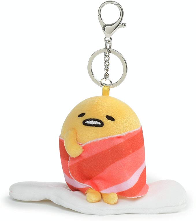Gund Sanrio Gudetama the Lazy Egg with Bacon Blanket Plush Keychain, 3.75” , Multicolor