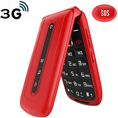 Ushining Unlocked Flip Phone 3G Dual SIM Card 2.4'' Flip Cell Phones Unlocked SOS Button Easy to Use Mobile Phone for Elderly & Kids (Red)