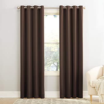 Sun Zero Barrow Energy Efficient Grommet Curtain Panel, 54" x 108", Chocolate Brown