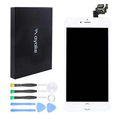 Ayake LCD Screen Replacement Fit for iPhone 6 Plus 5.5" White - Complete Display Digitizer Assembly (Facing Camera, Earpiece Speaker, Home Button Pre Assembled) with All Required Tool Kit
