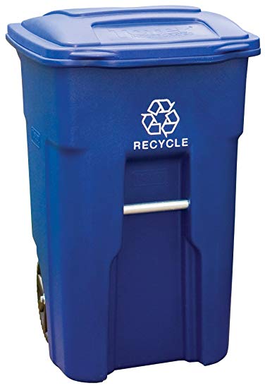 Toter 025548-R1BLU Residential Heavy Duty 2-Wheeled Recycling Can with Attached Lid, 48-Gallon, Blue