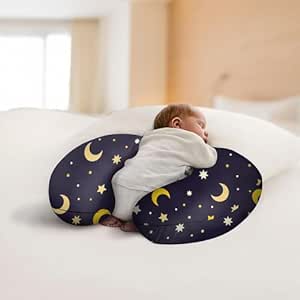 TILLYOU Breast Feeding Baby Pillow with Detachable Velvet Cover | Feeding Pillow for New Born Baby |Infant Support for Baby and Mom Cradle with Velvet Cover (Star)