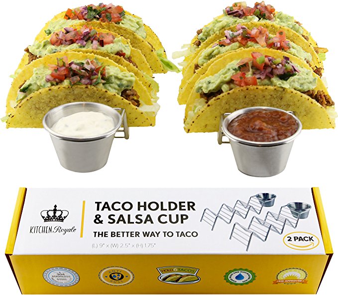 Kitchen Royale 2 Pack Stainless Steel Taco Holder Stand, Rustproof Rack for 2 or 3 Soft Taco Shells Each – Dishwasher and Oven Safe for Baking – Perfect for a Backyard Party Picnic