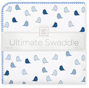SwaddleDesigns Ultimate Swaddle Blanket, Made in USA, Premium Cotton Flannel, Bright Blue Jewel Tone Little Chickies