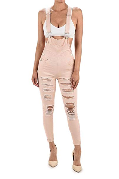 G-Style USA Women's Destroyed Skinny Overalls