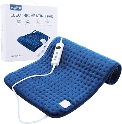 DISUPPO Heat Pad 17.7'' × 33.5'', Heated Cushion with 10 Heat Levels, 10-90 Min Timer Auto-Off, Electric Heat Pad for Cramps, Neck and Shoulders, Machine Washable