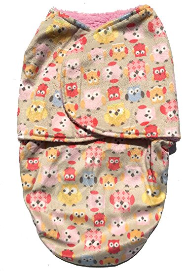 Carters Baby Swaddle Blanket, Micro Plush Fleece with Sherpa Backing Swaddle, Extra Soft, Easy Velcro Wrap, Owls in Pink on Beige Background Theme with Pink Sherpa Inside 0-3 Month