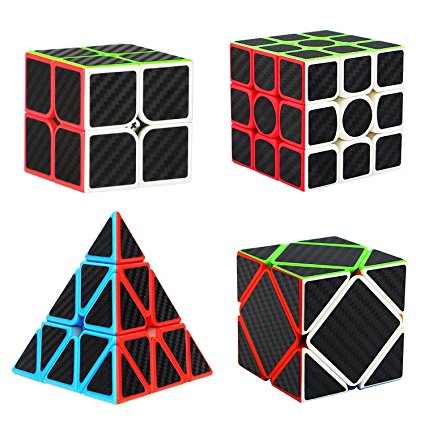 Dreampark Speed Cube Bundle [4 Pack] 2x2 3x3 Pyramid Skewb Carbon Fiber Sticker Smooth Magic Cube Puzzle Toy