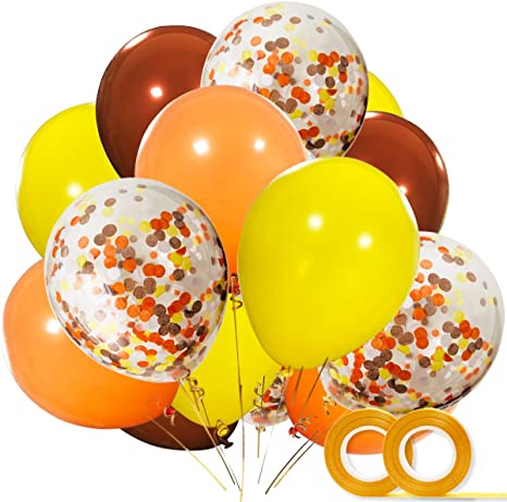 40pcs 12 Inch Brown Orange Yellow Latex Balloons with Confetti Balloon for Baby Shower Construction Zone Builder Animal Birthday Party Supplies Decorations