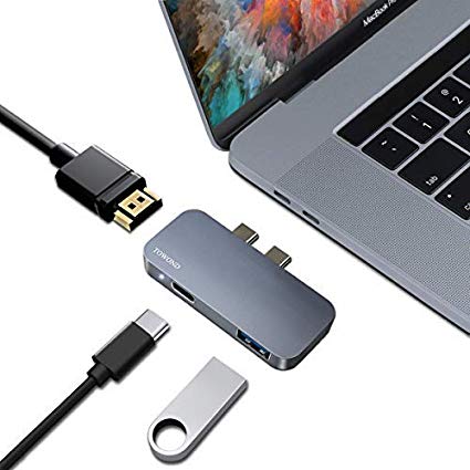 USB C Hub, Towond Aluminum 3 in 1 USB C Hub Adapter with HDMI 4K Thunderbolt 3 USB 3.0 Port Mini Type C Dongle Multiport Converter for MacBook Pro 2018/2017/2016 13'' 15'',MacBook Air 2018(Space Grey)