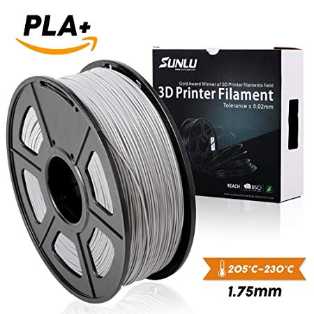 SUNLU 3D Printer Filament,PLA Plus Filament - 1.75 mm Silver 1kg Spool (2.2 lbs) - Dimensional Accuracy +/- 0.02mm - 100% Virgin Raw Material