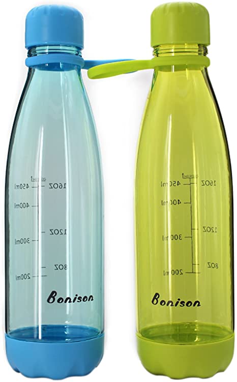 BONISON Sports Bottle With Soft Handle BPA Free 23 OZ Leak Proof And Eco Friendly With Cola Shaped (Green   Blue, Valued 2 Pack)