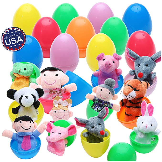 20 Easter Eggs with Fun Finger Puppets - Assortment Surprise Plush Toys of Animal Finger Puppets in Plastic Eggs 2.4" x 1.6" (6cm x 4cm) Each Perfect for Easter Egg Hunt, Birthdays, Kids Gifts and Party Favors