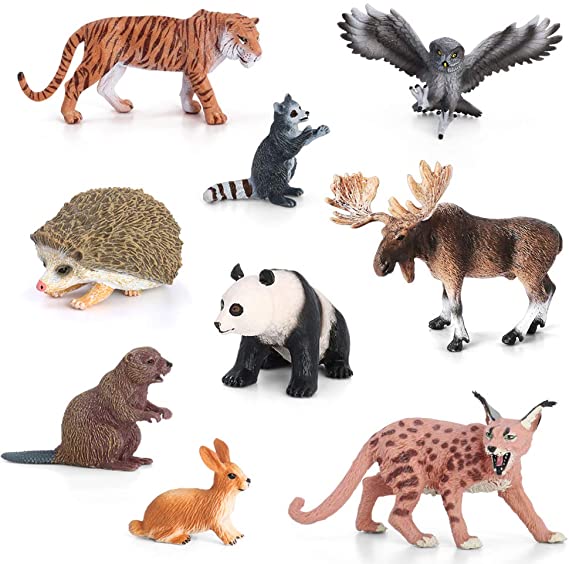 Volnau Animal Figurines Toys Set 9PCS Eurasia Animal Figures Zoo Pack for Toddlers Kids Christmas Birthday Gift Preschool Educational Tiger Panda Jungle Rain Forest Animals