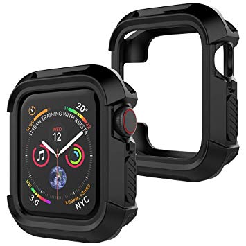 Market Affairs Shockproof Rugged Armour Full-Protective Case Cover Compatible with Apple Watch 44mm Series 4 and Series 5 - Black