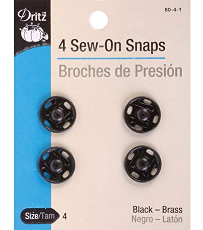 Dritz 80-4-1 Sew-On Snaps, Size 4, Black (4-Count)