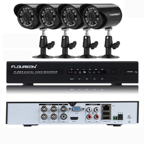 FLOUREON 4CH ONVIF 960H HDMI CCTV DVR   4 X Outdoor Waterproof Night Vision 900TVL IR-CUT Bullet Camera Security System Kit