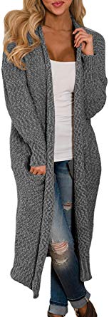 Dokotoo Womens Solid Casual Cozy Knit Open Front Long Cardigan Sweater