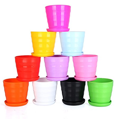 EaseeTop 4.3’’ Set of 10 Multicolor Flower Pots/Flower Planters/ Plant Pots/ Containers with Trays for Succulents/Cacti/Seedlings Nursery