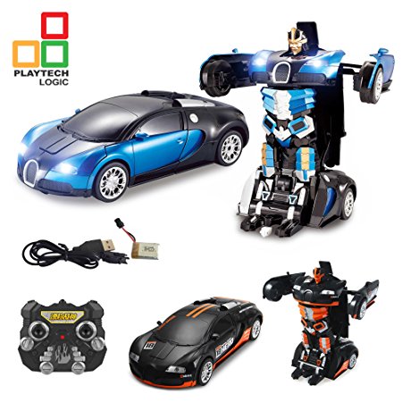 2.4Ghz Bugatti Veyron Style Transformers Remote Control Car - Talking Autobot RC Drifting Car & Robot - Sound FX Lights - One Touch Transform - Rechargeable Radio Controlled RC Car
