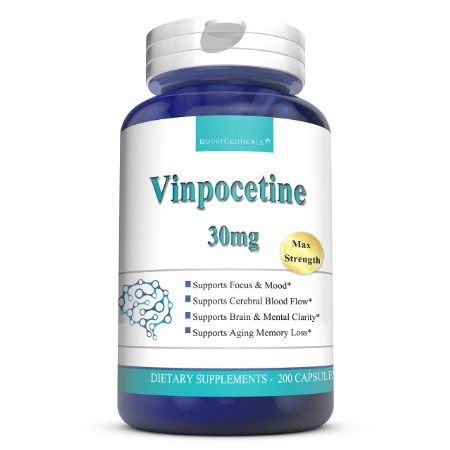 Boostceuticals Vinpocetine 30mg Triple Strength Memory Focus Clarity Concentration Brain Supplement Pills 200 Tablets