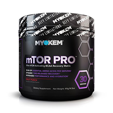 Myokem mTOR PRO Post / Intra Workout BCAA Amino Acid Supplement - Muscle Recovery Drink with BCAAs, EAAs, Leucine, Valine, Isoleucine, Electrolytes and More - Fruit Punch, 30 Servings