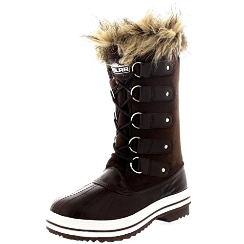 Polar Products Womens Lace Up Rubber Sole Tall Winter Snow Rain Shoe Boots