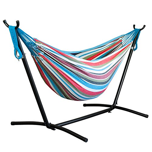 Driftsun Space Saving Two Person Patio and Lawn Portable Hammock with Steel Stand (Rainbow)