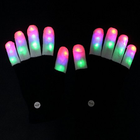 Amazer LED Gloves, Flashing LED Finger Light Gloves with Colorful Rave 7 Colors Light Show Best Idea Christmas Gift