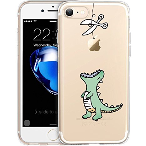 iPhone 7 Case, Unov iPhone 7 Case Clear with Design Embossed Pattern TPU Soft Bumper Shock Absorption Scratch Resistant Slim Protective Cover for iPhone 7 4.7 Inch (Dinosaur)