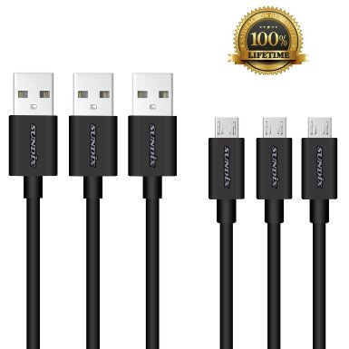 Micro USB CableSundixTM 3 Pack 6ft Premium High Speed USB 20 A Male to Micro B Sync and Charge Cables for Android Samsung HTC Motorola Nokia and More