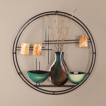 SEI Vase-and-Bowl Hand-Painted Metal Wall Art