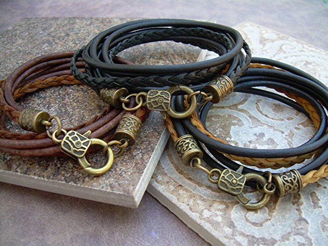 Triple Wrap Leather Bracelet with Antique Bronze Hardware, Mens Bracelet, Womens Bracelet, Mens Jewelry, Wrap Bracelet